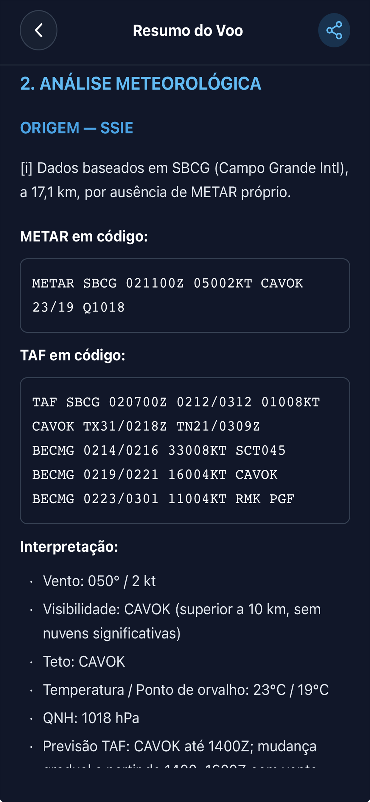 METAR e TAF na origem com interpretação linha a linha